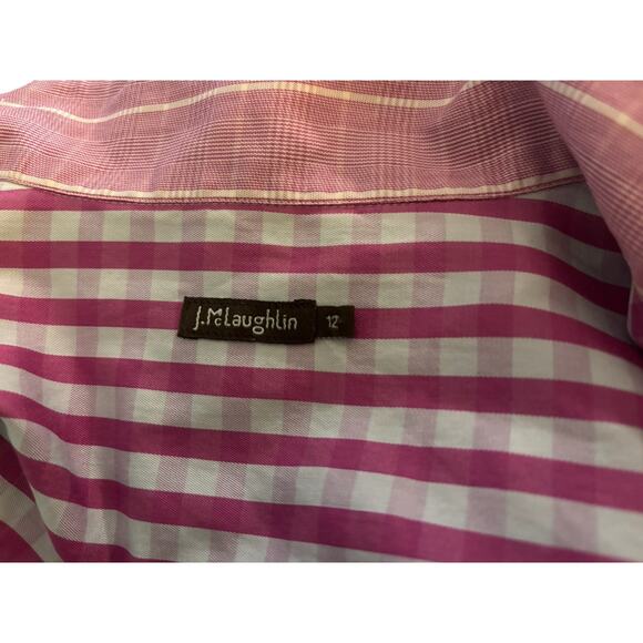 J. McLaughlin Striped Button Down Blouse, Pink Gingham, Women's Size 12 - Picture 3 of 5